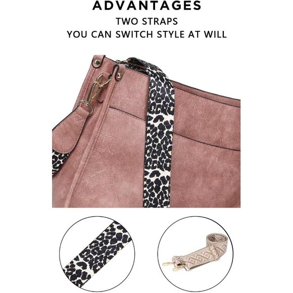 Women’s Pink Leather Purse Zipped Pockets Crossbody Bag and Shoulder Bag - Picture 4 of 6